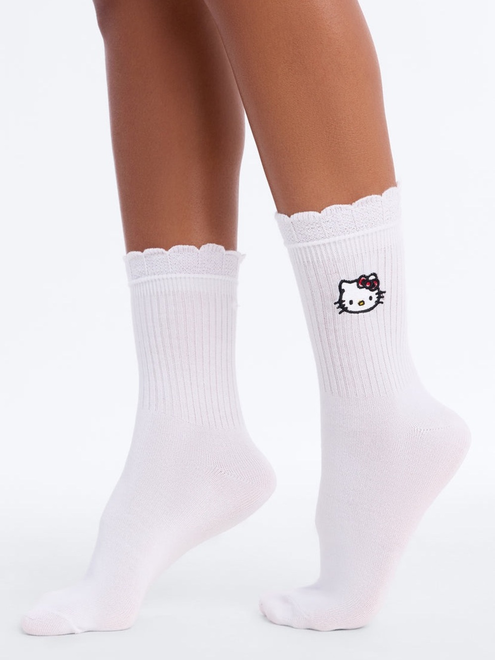 Hello Kitty White Socks with Red Bow Embroidery